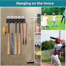 Wall Mount Baseball Bat Holder Heavy Duty Metal Bat Rack 5 Bats Baseballs, Dugout Fence Organizer, Sports Equipment Storage Hanger Home Garage Basement - Black - Multicolor - View 3