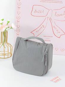 1Pc Plain Waterproof Hanging Hook Travel Toiletry Bag Large Capacity Multi Pocket Foldable Cosmetic Makeup Storage Handbag For Women Trip Gym Shower - Multicolor - View 12
