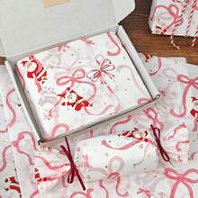 10/30/60pcs Christmas Bow & Santa Claus Pattern Tissue Paper, 50*35cm Gift Wrapping Paper, Suitable For Christmas Gift Decoration, Birthday Gift Wrapping, Bouquet Wrapping, Gift Bag Filler And Party Gifts - Multicolor - View 1