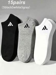 1/5/10/15 Pairs Unisex Minimalist Triangle Logo Solid Color Short Socks, Breathable Sweat-Absorbing Casual Socks, Couple Socks, Suitable For Daily Wear, Sports, Back To School - Multicolor - View 13
