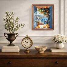 Kit de pintura de diamantes con paisaje de vista de ventana de la italiana, adecuado para adultos y principiantes, conjunto de arte de diamantes con barco y árbol de cítricos en la mediterránea, para decoración de pared del hogar, múltiples tamaños: 7.9x11.8 pulgadas, 11.8x15.7 pulgadas, 15.7x19.7 pulgadas - Ver 3
