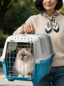 Portable Pet Travel Cage With Top Handle, Breathable And Ventilated Design, Equipped With Metal Doors, Durable And Sturdy, Suitable For Cats And Dogs, Pet Transport Bag, - Multicolor - View 9