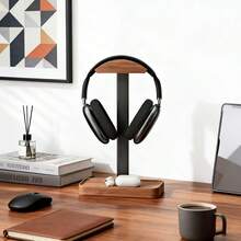 1Pc Walnut Headphone Stand, Stores Desktop Items, Desktop Storage Stand, Non-Slip Base, Stable Load-Bearing, Suitable For Most Headphone Models, Charming Decoration, High-Quality Desktop Ornament, Office School Desk Accessories, School Essentials, Office Decor And Accessories, Back To School - Multicolor - View 6