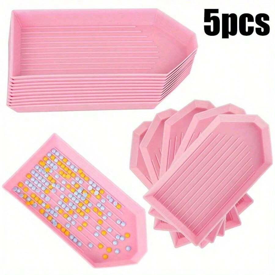 5pcs Multi-Color Plastic Diamond Painting Bead Sorting Tray, Crafts Jewelry Storage Box With Easy-Pour Design, DIY Diamond Art Supplies And Tools - A - View 1