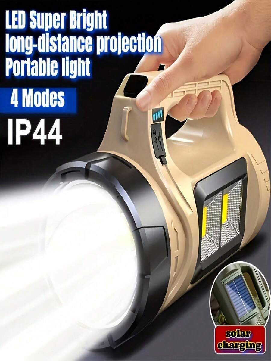 2pcs Rechargeable Solar Powered Handheld Spotlight Flashlight, 4 Light Modes High Power LED Search Light, IP44 Waterproof Portable Camping Light, Suitable For Outdoor Camping Power Outage Survival - IP44 - View 1