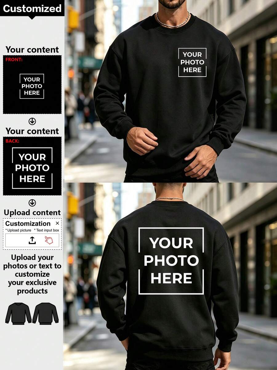 Custom Crew Neck Sweatshirt, Print Your Logo, Perfect Gift For Anyone, Essential For Autumn And Winter - Black - View 1