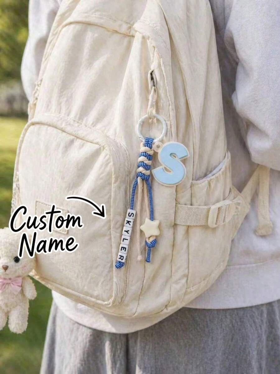 Personalized Initial Bag Charm With Paracord And Custom Name, Cute Backpack Keychain Pendant, School Bag Accessory, Wallet Charm Gift For Girls And Women - Multicolor - View 1