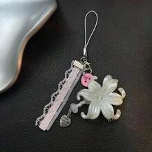 鑰匙圈DIY配件 手鍊珠飾吊墜 藍色與粉色花朵 手機鍊 手腕帶 串珠吊飾 相機吊飾 高端Ins風短鍊 - 粉色 - 查看 3