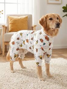 1PC Dog Shedding Hair Control Pajamas - Warm High Stretch Full Coverage Pet Rompers, Anti Licking & Bug Protective Jumpsuit For Small Medium Large Dogs, All Over Printing Dog Clothes - Cute Cartoon Dinosaur Jigsaw Puzzle Pattern - Multicolor - View 1