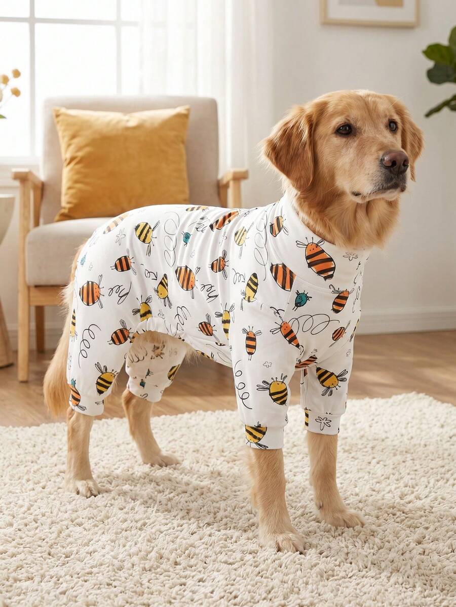 1PC Dog Shedding Hair Control Pajamas - Warm High Stretch Full Coverage Pet Rompers, Anti Licking & Bug Protective Jumpsuit For Small Medium Large Dogs, All Over Printing Dog Clothes - Cute Cartoon Dinosaur Jigsaw Puzzle Pattern - Multicolor - View 1