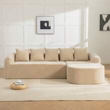 Modular Sectional Sofa In Chenille Fabric, Light Khaki 3 Seats - 卡其色三座 - 查看 3