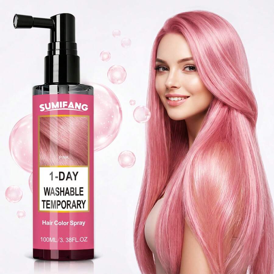 SUMIFANG Semprotan Pewarna Rambut Sekali Pakai Warna Pink 100ml, Pewarna Rambut DIY di Rumah, Formula Sederhana Mudah Dibilas, Tidak Menyumbat Helai dan Kutikula Rambut, Tidak Perlu Pemutihan, Cocok untuk Pewarnaan Rambut Gaya Jangka Pendek, Ciptakan Warna Rambut Modis yang Menarik Perhatian
