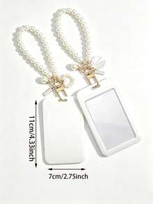 1 Macaron ABS Solid Color Push-Pull Card Holder With Pearl Chain And Pearl Shell Pendant. Student Wristband Card Holder, Student Wristband Women's Card Holder, ID Bus Protective Cover, Student Campus Card Protective Cover - A - View 7