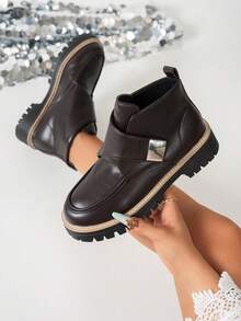 British Academy Style Workwear Ankle Boots Women's Lace-Up Side Zipper Thick Sole Autumn/Winter Commute Boots - Coffee Brown - View 1