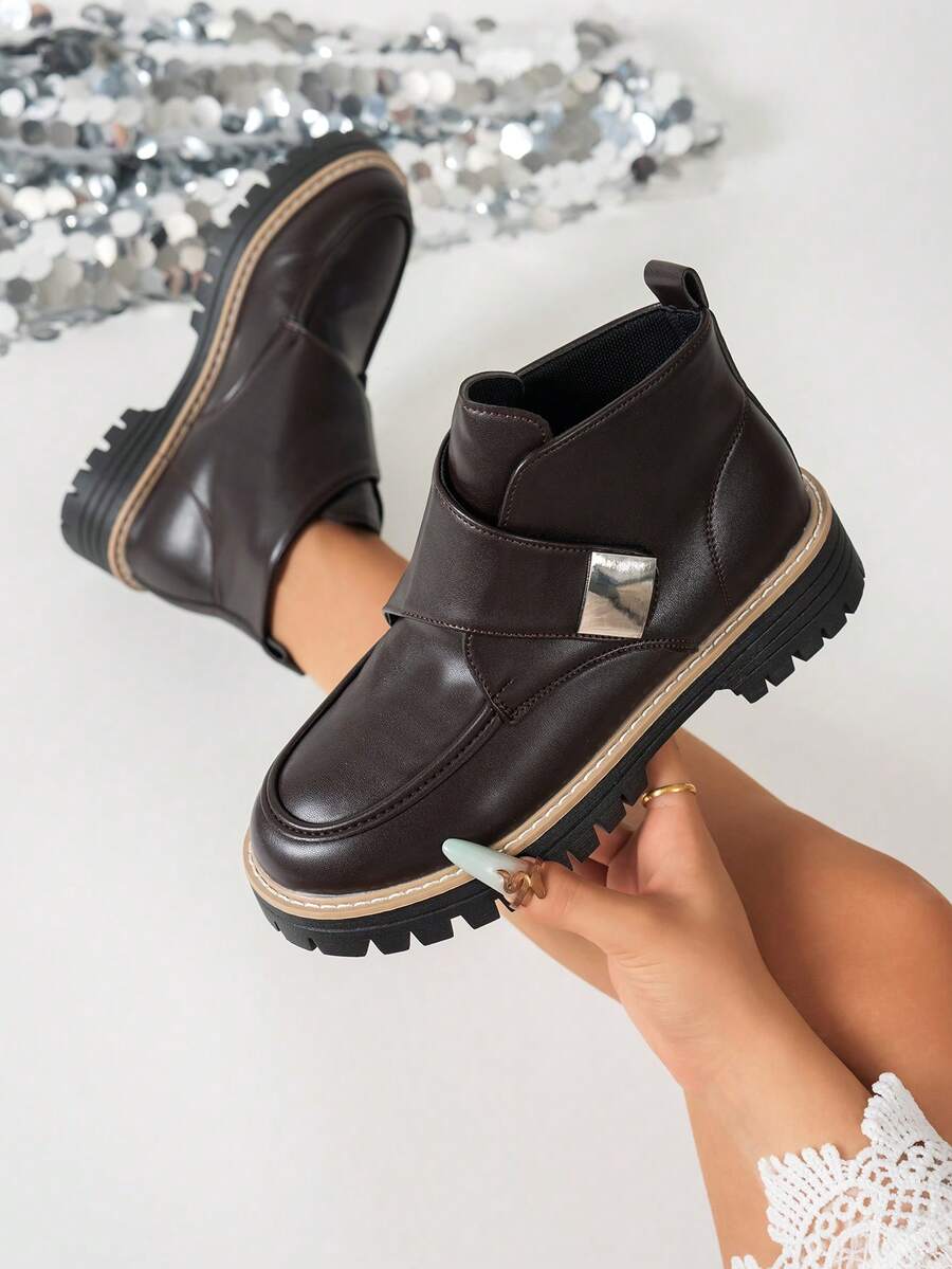 British Academy Style Workwear Ankle Boots Women's Lace-Up Side Zipper Thick Sole Autumn/Winter Commute Boots - Coffee Brown - View 1