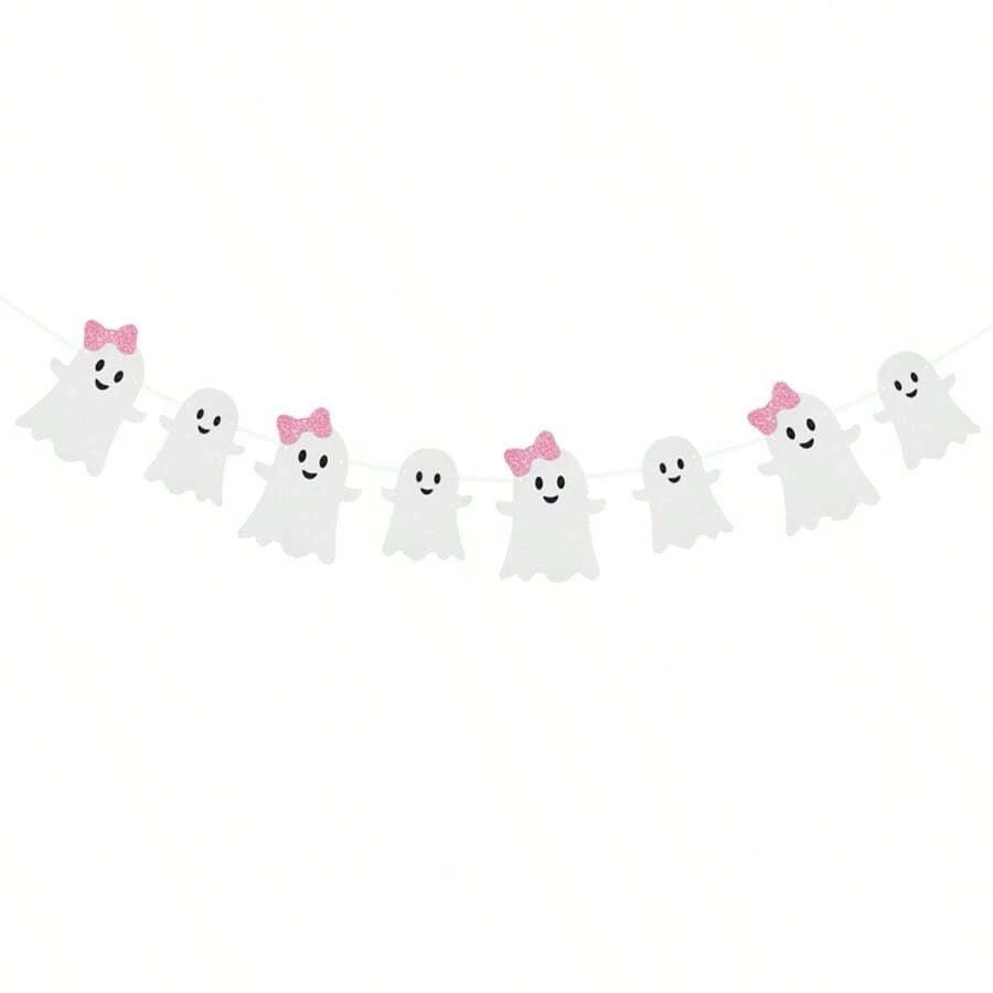 BCCSNNM Cute Halloween Ghost Decor, 2pcs Pre-Strung Pink & White Glitter Ghost Garlands - Suitable For Haunted House, Doorway, Indoor/Outdoor Home, Luxury Party Decoration - Multicolor - View 1