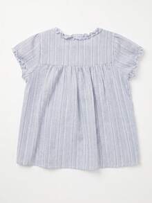 Ruffled Petal Sleeve Striped Short Sleeve Blouse Summer - Baby Blue - View 3