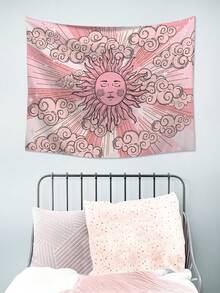 1pc Cloud & Sun Pattern Tapestry, Fabric Wall Blanket For Home Wall Decor, Flag For Room, Room Decor, Tapestry, Wall Art ,Room Stuffs, Flags For Room, Home Decor, Wall Tapestry, Pink Tapestry - Pink - View 4