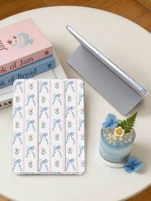 1件 藍色蝴蝶結粉色花朵波浪圖案平板保護殼，相容於 iPad Mini 4/5/6/7/Air/Air 2/9.7/10.2/10.5/10.9 (Air 4-Air 8)/Pro 11/10th Gen/A16/Pro 11 2024、Galaxy A8，彩繪圖案軟殼，三折支架，自動休眠/喚醒，內建筆槽，不含筆 - 彩色 - 查看 5