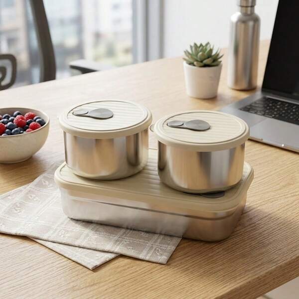 Przenośny lunchbox ze stali nierdzewnej 304 z pokrywką, dzielony pojemnik na owoce i sałatkę, szczelne pudełko bento, dopuszczalne do mycia w zmywarce i podgrzewania w mikrofalówce, odpowiedni dla uczniów i dorosłych do szkoły, biura, na camping, piknik, podróże, powrót do szkoły