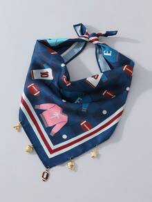 1件女款時尚隊伍印花方巾髮帶，裝飾足球、棒球、愛心、星星吊飾，多功能女用髮飾，聚酯纖維材質，適合日常時尚搭配 - 彩色 - 查看 7