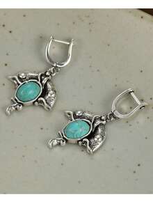 Gmzalx Women's Vintage Branch Texture Hanging Earrings, Versatile Elegant Daily Commute Accessory - Baby Blue - View 6