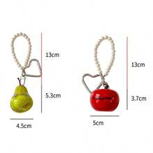 1pc Realistic Fruit Bag Charm Keychain, Lifelike Apple Or Pear Pendant With Pearl Handle And Heart Clasp, Handbag Accessory, Backpack Charm, Key Ring - Multicolor - View 10