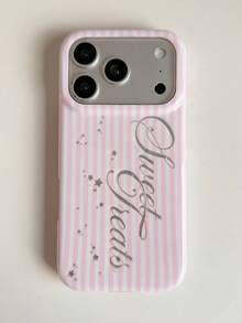 Pink Striped Sequin English Letter Phone Case Compatible With Iphone 17 Pro Max, New 17, 16 Pro Max, 15 Pro, 16 Pro, 15, Girly Style, Premium, Minimalist, Shockproof, Full Coverage - Pink - View 2