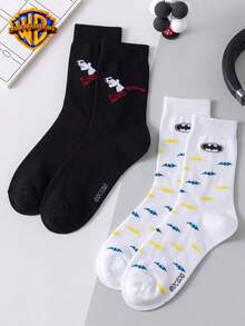 1/2 Pairs Warner Bros Cartoon Mid-Calf Socks, Unisex Super Hero Black & White  Socks - Multicolor - View 12