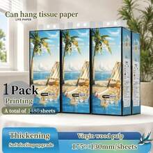 [1 Pack]1480 Sheets Local Wood Pulp Facial Tissues - 4-Ply Thickened, Convenient Large Capacity Ultra Soft, Exquisite Embossed, High Absorbency, Dry And Wet Use - Soft And Durable, No Fluorescent Whitening Agent, Thickened And Durable, Wet Use, Suitable For Kitchen, Bathroom, Home, Living Room, Travel, Office And Dormitory, Dormitory Essential, Elegant Napkin Design, Durable Paper Napkins, Premium Multi-Functional Household Tissues - Beach-style Hanging Tissue Dispenser - View 6