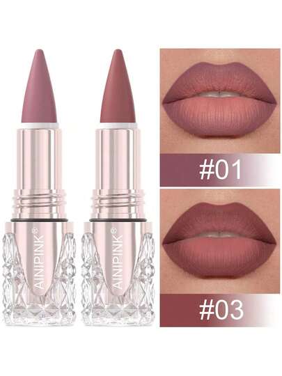 Matte Lip Crayon Lip Liner, Long Lasting Waterproof Nude Lipstick #01 #03, Smudge-Proof Non Transfer Lip Contour, Creamy All-Day Lip Makeup, Women Daily Lip Cosmetic Gift, Flattering Nude Pink Brown Shades For All Skin Tones