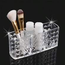 Crystal Makeup Brush Holder Organizer,Makeup Organizers Countertop | 3-Compartment Comb Brushes Pen Pencil Storage Box Container For Vanity, Desktop, Bathroom - Crystal Pattern Transparent - View 11