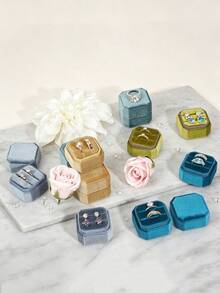 1 Stück 5*4,5*4,5cm Samt Ringbox, Samt Verlobungsring Box, geeignet für Hochzeit Vintage Doppel-Slot Ringbox, kann Ringe und Ohrringe halten, geeignet für Heiratsantrag, Hochzeit, Geschenk, Jahrestag, Frauen Aufbewahrung Organisation Reise Notwendigkeit Schulanfang Wohnheim Aufbewahrung - Verschiedenfarbig - Übersicht 11