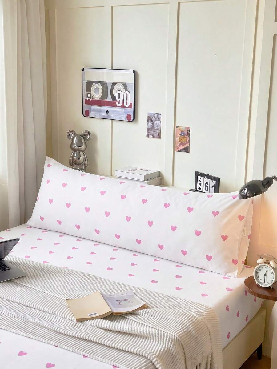 1 Stück 100% Premium Rosa Kleines Herz Muster Kissenbezug (Kissenfüllung nicht enthalten), weich & atmungsaktiv, Umschlagverschluss, geeignet für Bett, Sofa, Wohnzimmer und andere Heimdekoration, Landhausstil, Größe 20"X54". Kissenbezug Dekoration, Unisex, maschinenwaschbar. - Pink - Übersicht 1