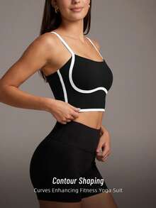 Soyun Nouveau débardeur de yoga blocs de couleurs pour femmes avec coussinets de poitrine intégrés, convient pour le fitness, le tennis, la course, la randonnée, les sports de plein air, noir, été - Noir - Voir 4