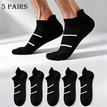 5 Pairs/Sets Contrast Striped Invisible Socks/Breathable Sports Style/Suitable For Daily Sports Wear - Multicolor - View 11