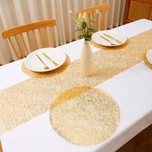 15/30/60/120pcs Gold Foil Mesh Placemats, Disposable Table Mats For Birthday Party, Holiday, Wedding, Dinner, BBQ, Indoor And Outdoor Dining, Heat Insulation, Tabletop Protection, Home Kitchen Table Decor - Gold - View 4