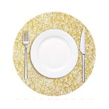 15/30/60/120pcs Gold Foil Mesh Placemats, Disposable Table Mats For Birthday Party, Holiday, Wedding, Dinner, BBQ, Indoor And Outdoor Dining, Heat Insulation, Tabletop Protection, Home Kitchen Table Decor - Gold - View 1