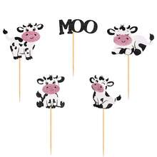 10/20pcs Cute Cow Theme Cupcake Toppers, "MOO" Party Decorations, Children's Birthday Farm Animal Cake Picks, Suitable For Baby Shower - Cow MOO - View 7