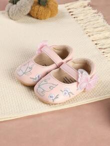 1 Pair Infant Flat Shoes Embroidered Design Flat Simple Versatile Sandals Suitable For Summer - Pink - View 1