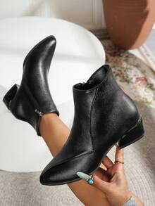 Women's Pointed Toe Ankle Boots 2026 New Spring/Autumn/Winter Mid-Heel Side Zipper Ankle Boots - Black - View 1