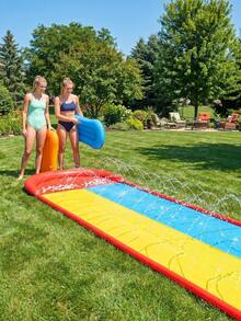 Dual Lane PVC Inflatable Water Slide, Outdoor Water Spray Surfing Slide, Comes With 2 Inflatable Slide Mats, Suitable For Backyard Lawn Summer Water Fun - 彩色 - 查看 4