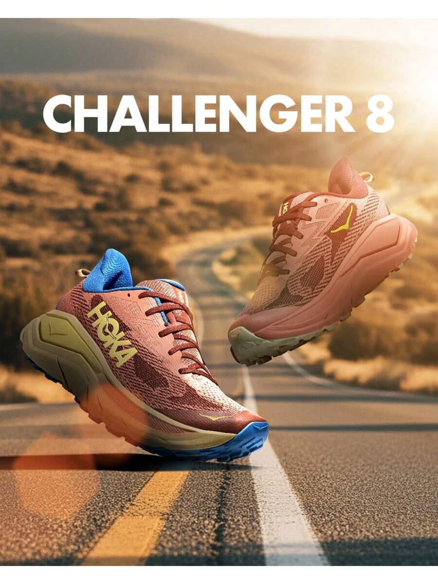 HOKA One One Challenger 8 Wide Maple Cardamon Trail Running Shoes Lightweight Sneaker - Brown - View 1