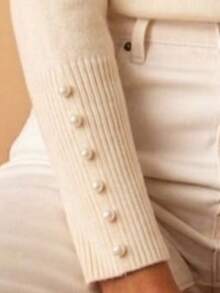 Basic Knit Sweater Blouse With Pearls, Modal Fiber, Nighttime - Straw - View 3