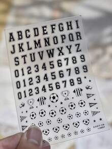 1pc 5D Minimal Soccer Number Nail Stickers Self-Adhesive Stickers DIY Nail Accessories Stickers Nail Decoration Stickers - 黑色 - 查看 3