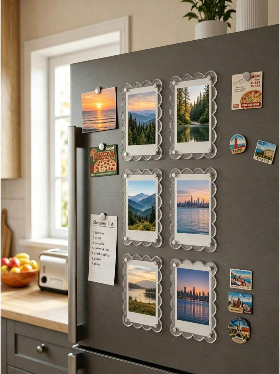 9/4/2PCS Acrylic Magnetic Picture Frames For Fridge, 2.6 X 3.9Inch Clear Scalloped Acrylic Photo Frame For Mini & Wallet-Size Photos, Transparent Refrigerator Magnet Photo Display, Wallet Size Photo Frame, Fridge Decor - Multicolor - View 1