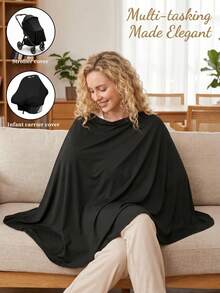1pc New Multifunctional Black Nursing Cover, Outdoor Privacy Cover, Summer Thin Nursing Cover, Outdoor Multi-Use Stroller Sunshade, Lightweight Baby Carrier Cover, Comfortable Soft Breathable, Convenient To Carry, Indoor And Outdoor Universal, Unisex For Baby Boys And Girls, Newborn Essential, Great Gift, Baby Products, Baby Feeding - Ultimate Black - View 1