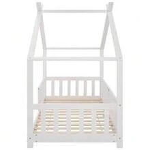 「Not Allowed to Sell on Germany」Vackert husbädd barnbädd, massivt trä med staket och ribbotten, med fallskydd för barn- och ungdomsrum, vit (90x200cm) - Vit + Massivt trä + 90 cm * 200 cm - Visa 8