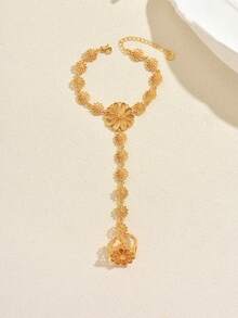 1pc Elegant Exotic Sunflower Single Finger Ring Bracelet, Suitable For Women's Banquet, Party, Wedding - Gold - View 4
