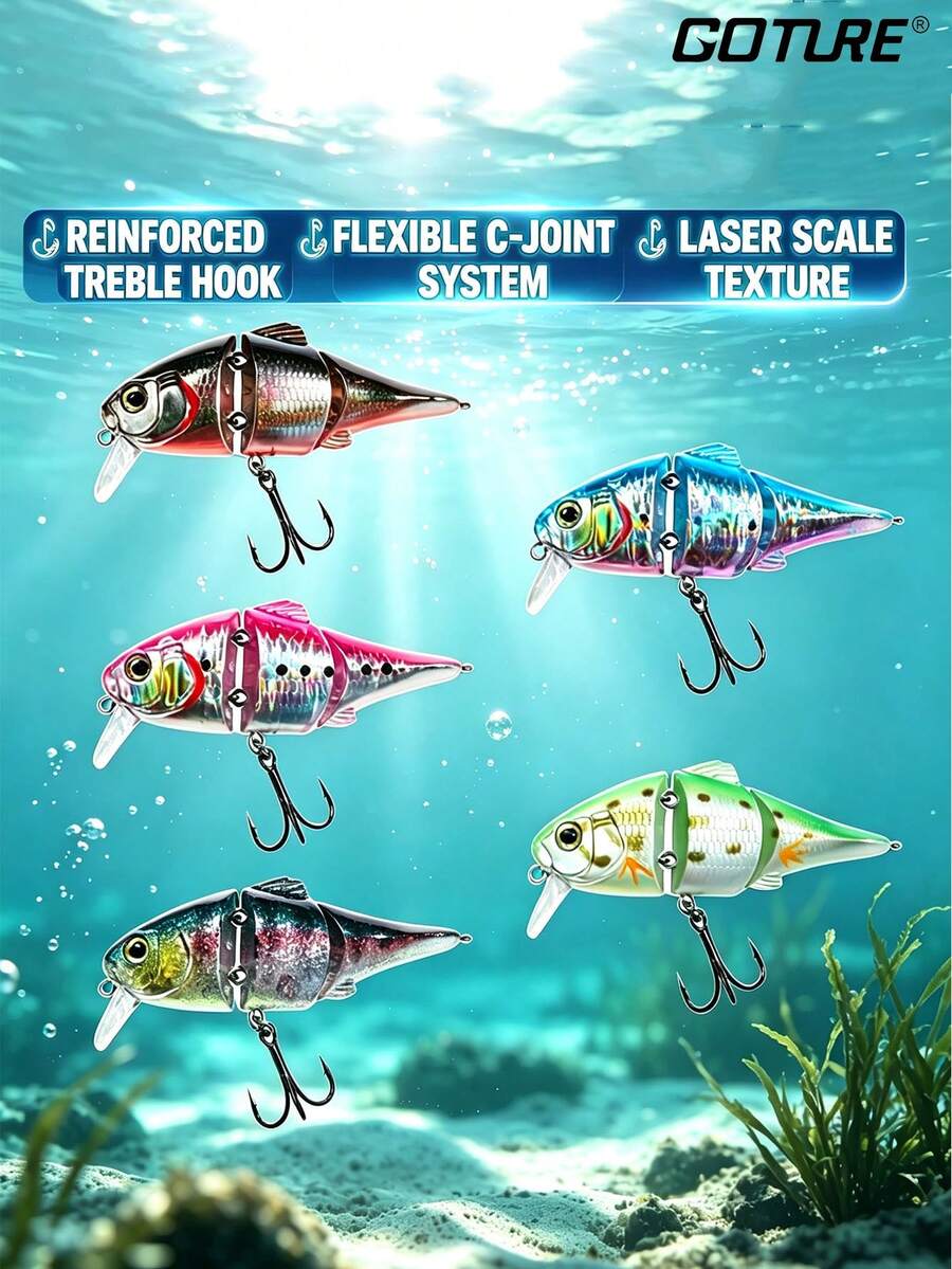 GOTURE 1 buah Umpan Ikan Kecil Bersambung yang Tenggelam Perlahan: 7cm/10.2g Umpan Keras Permukaan Tengah Air, Cocok untuk Ikan Bass, Peacock Bass, dan Ikan Lainnya - MultiWarna - View 1